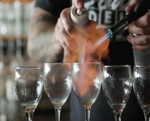 fire on glass